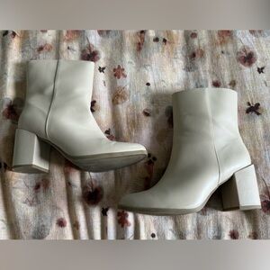 Women's Cream Block Heel Mid-Calf Boots